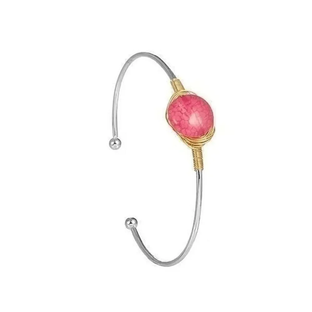 Ladies Pink Dainty Wire Stone Bracelet